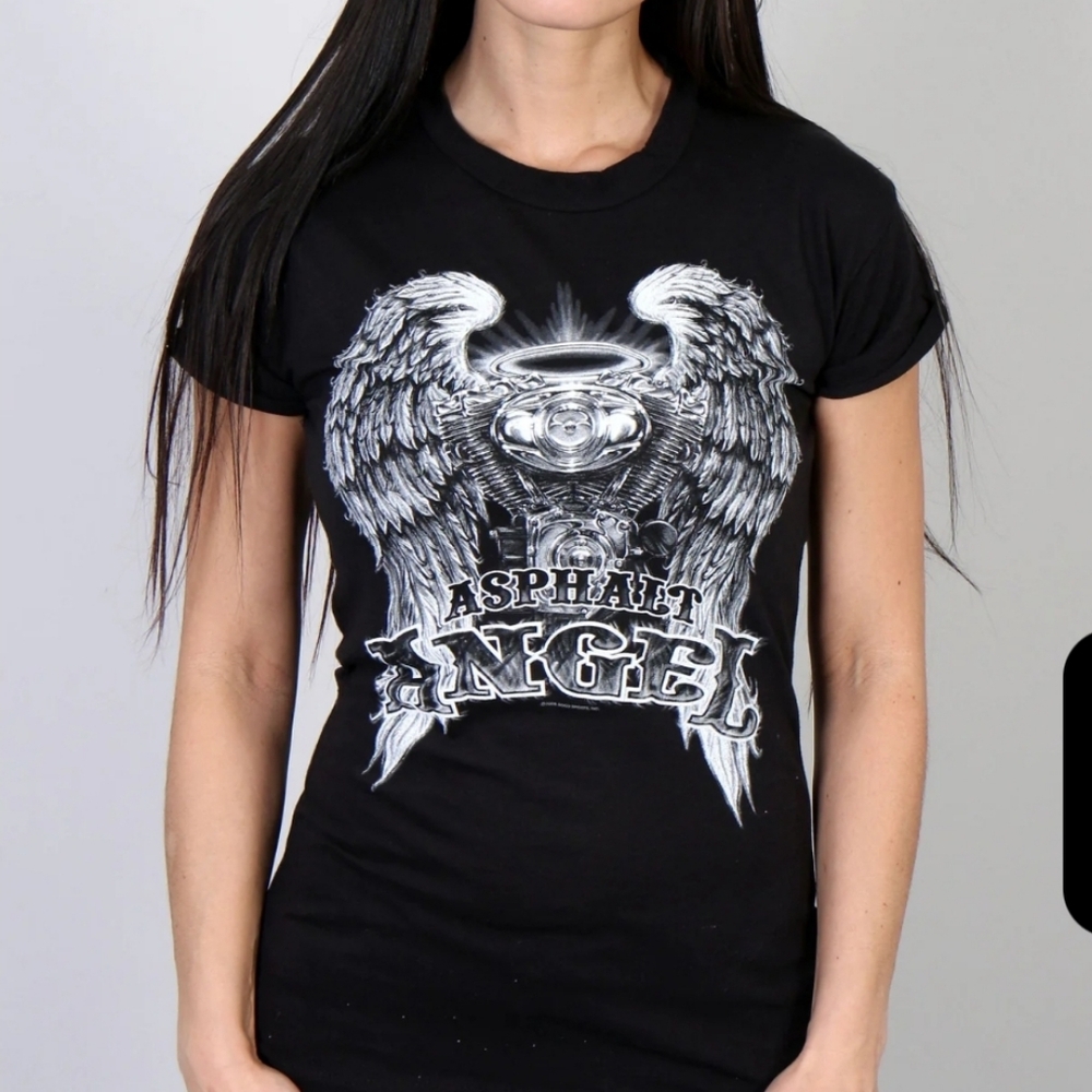 Hot Leathers Asphalt Angel Slit Back Tshirt Black Graphic Moto Womens Large NWT